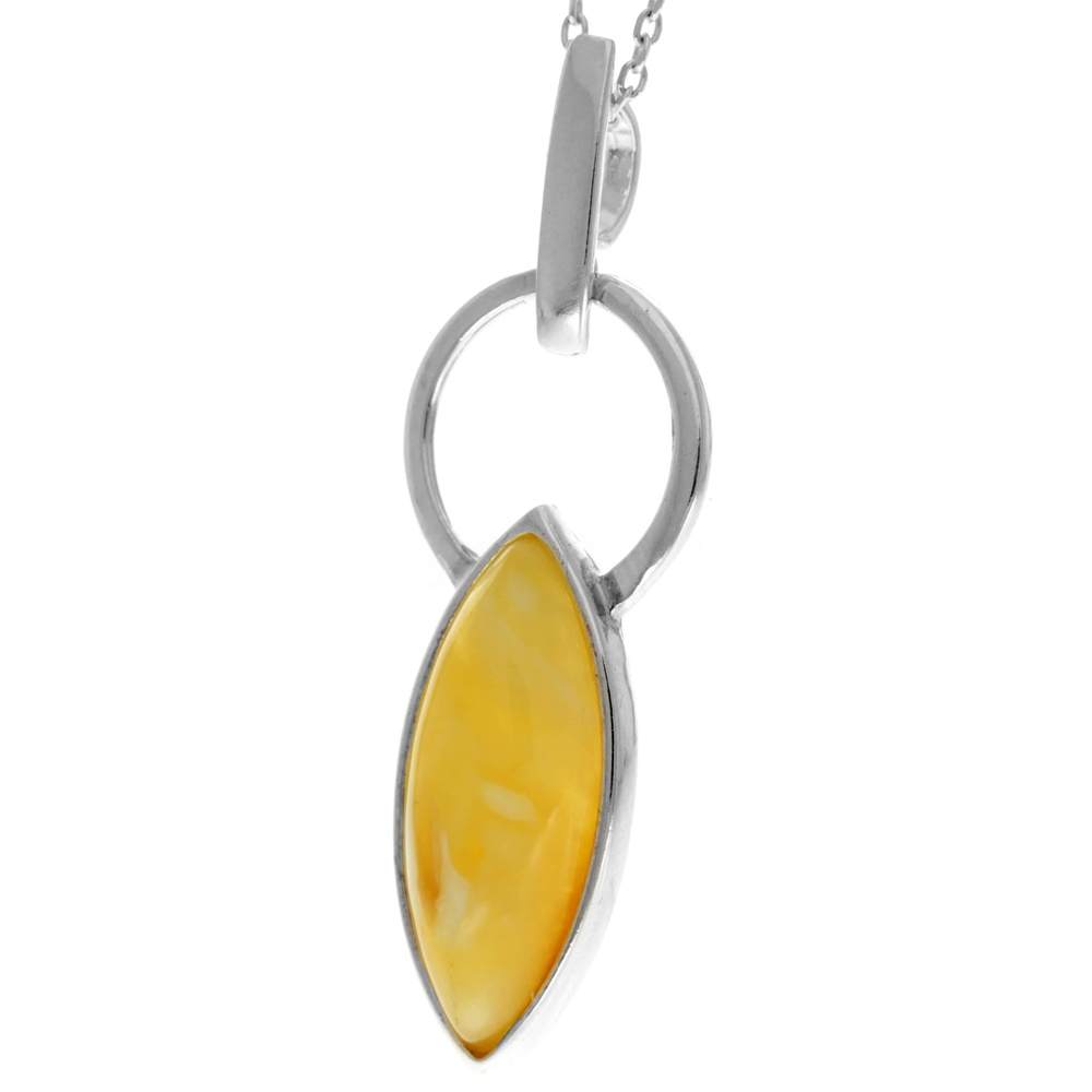 925 Sterling Silver & Genuine Baltic Amber Modern Pendant - GL2042