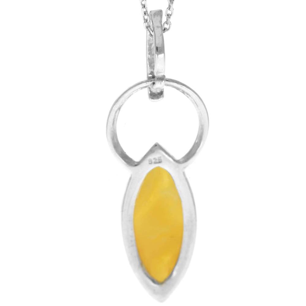 925 Sterling Silver & Genuine Baltic Amber Modern Pendant - GL2042