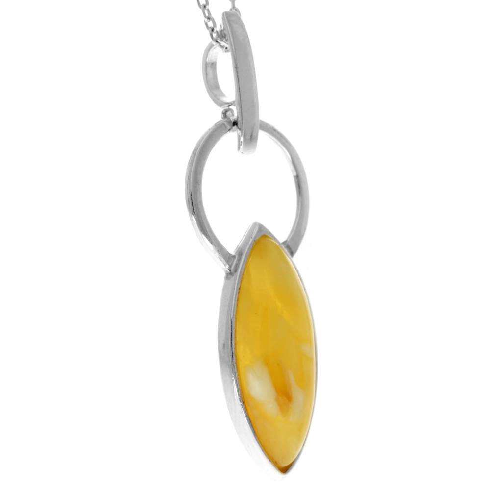 925 Sterling Silver & Genuine Baltic Amber Modern Pendant - GL2042