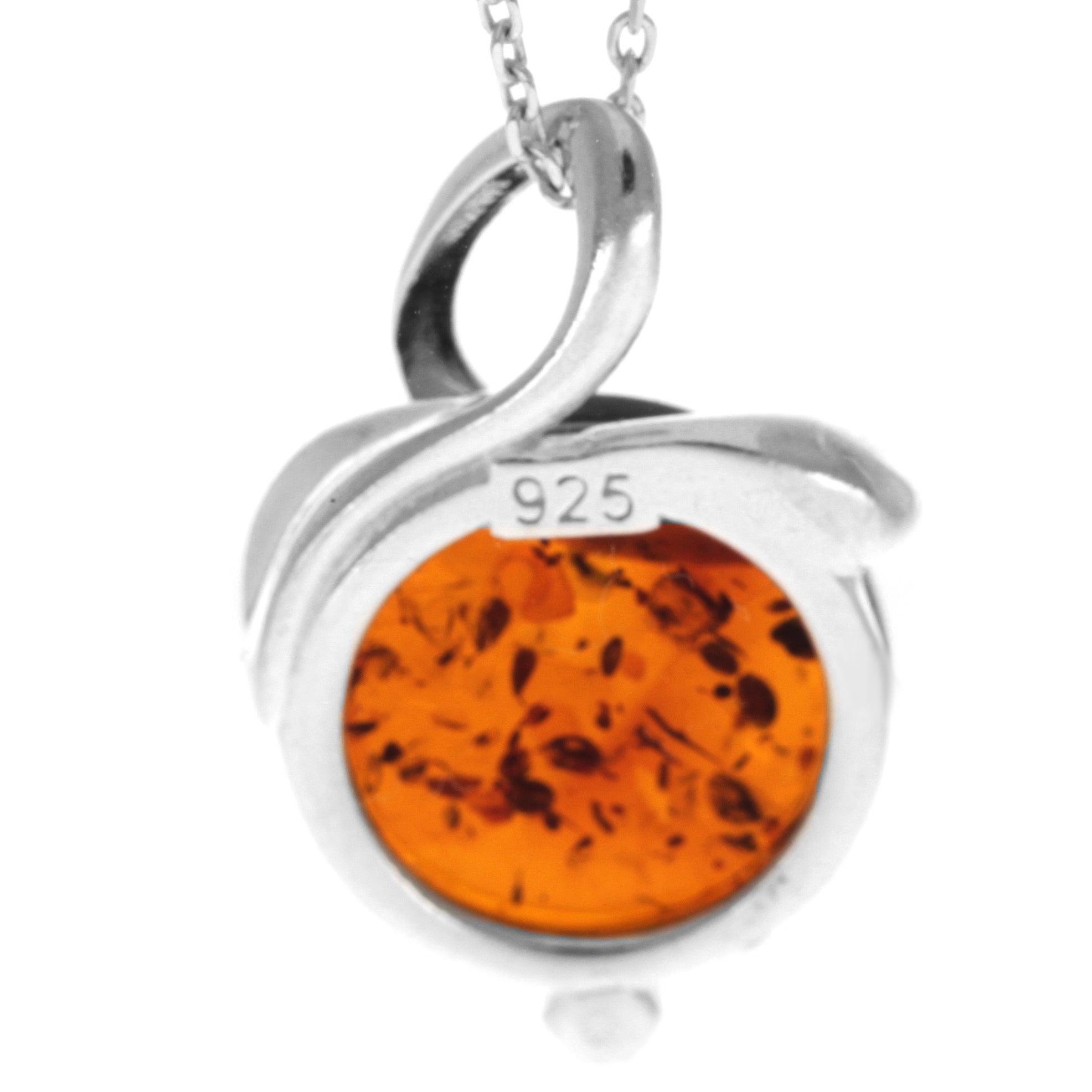 925 Sterling Silver & Genuine Baltic Amber Modern Pendant - GL2043