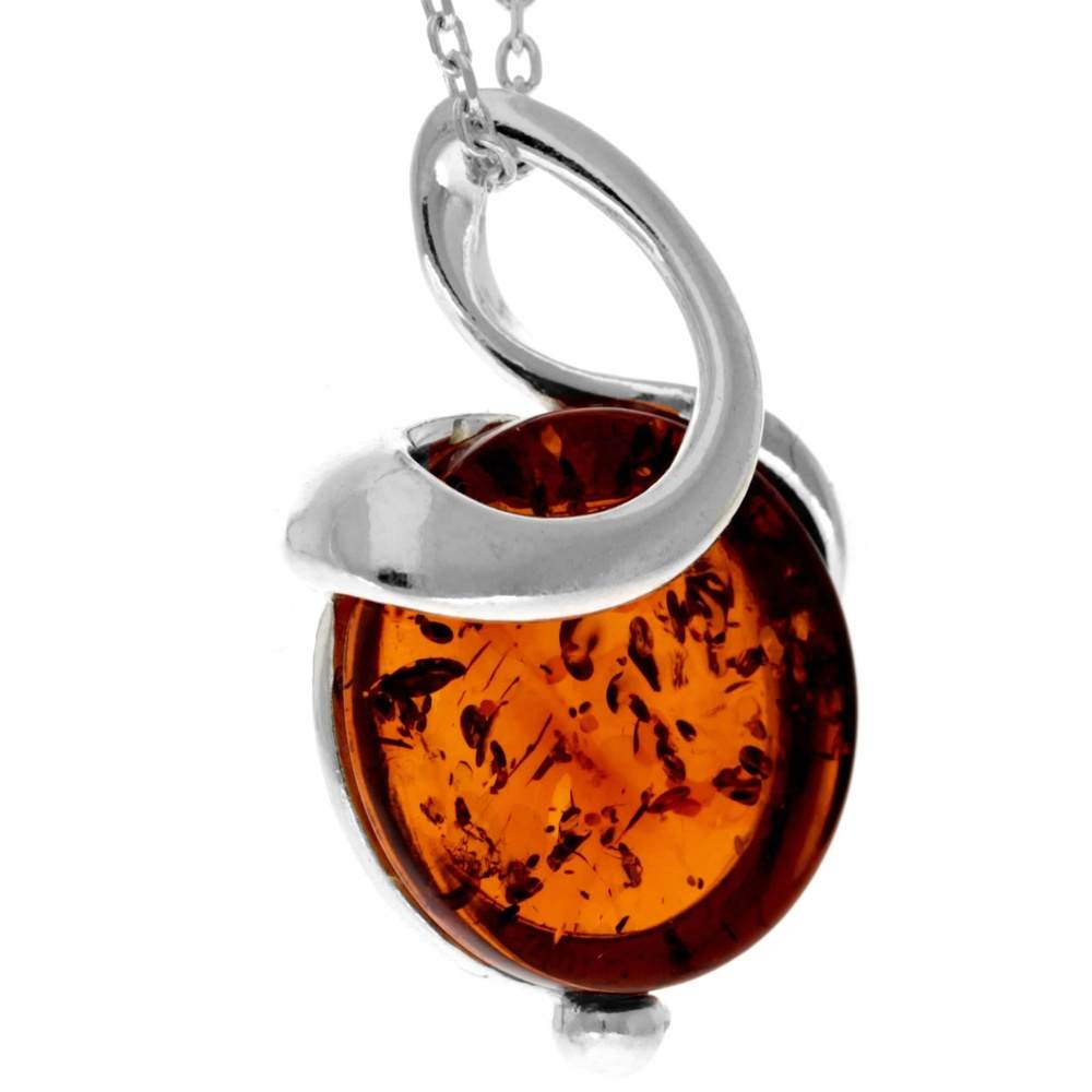 925 Sterling Silver & Genuine Baltic Amber Modern Pendant - GL2043