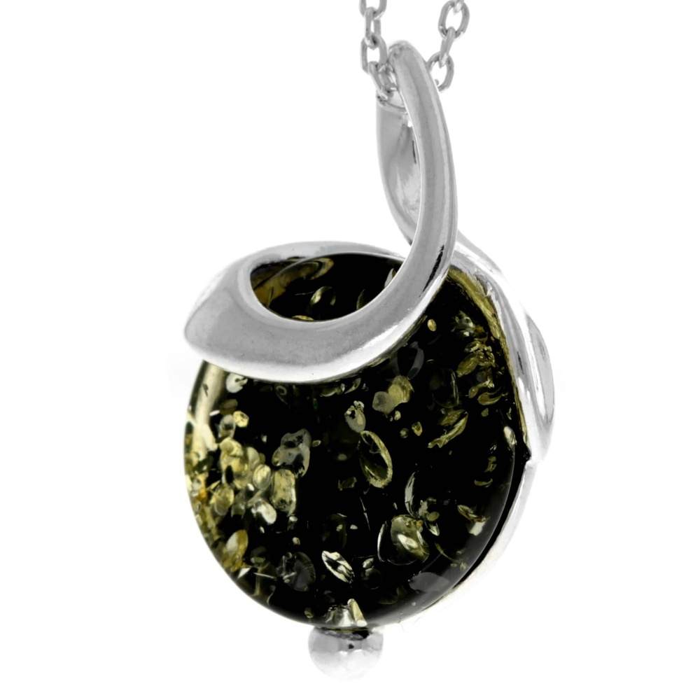 925 Sterling Silver & Genuine Baltic Amber Modern Pendant - GL2043