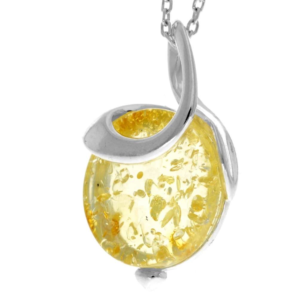 925 Sterling Silver & Genuine Baltic Amber Modern Pendant - GL2043