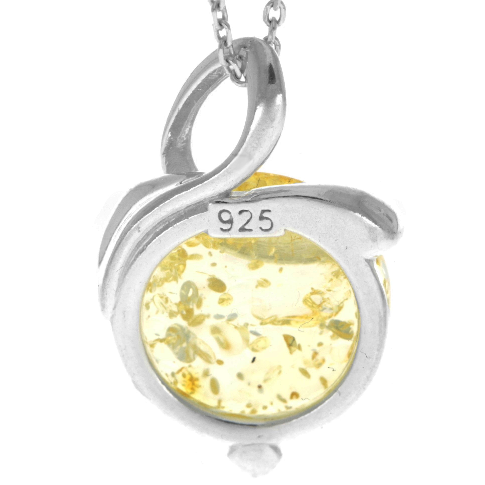 925 Sterling Silver & Genuine Baltic Amber Modern Pendant - GL2043