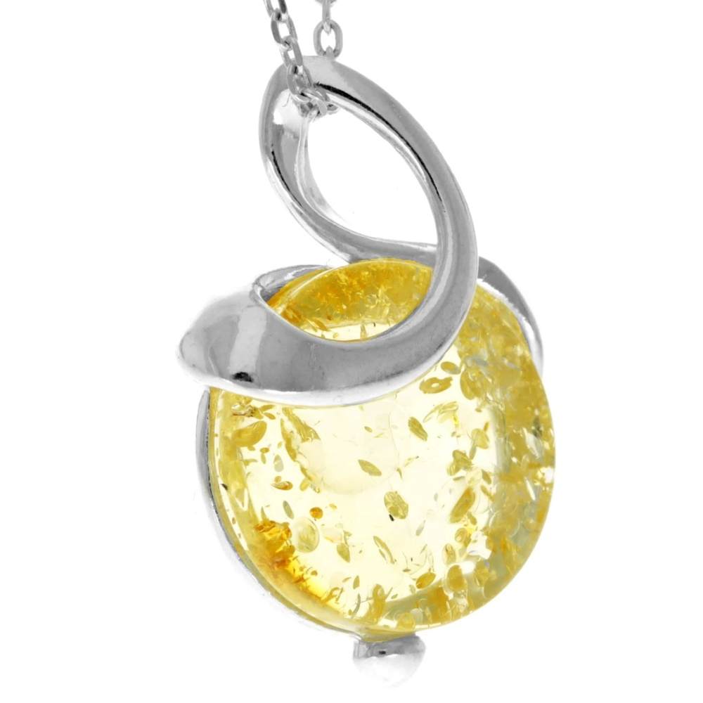 925 Sterling Silver & Genuine Baltic Amber Modern Pendant - GL2043