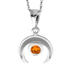 925 Sterling Silver & Genuine Baltic Amber Half Moon Modern Pendant - GL2044