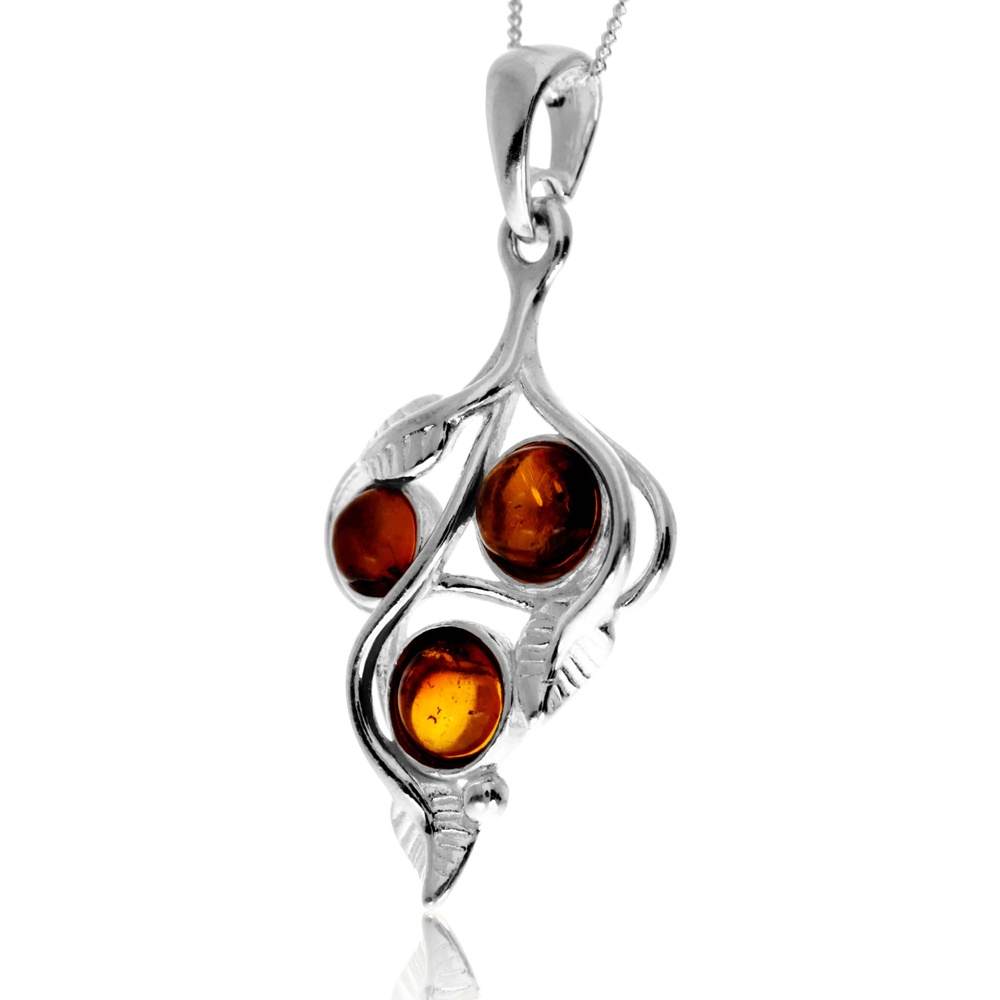 925 Steling Silver & Genuine Baltic Amber Contemporary Leaf Pendant - GL2046