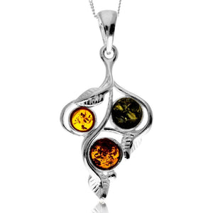 925 Steling Silver & Genuine Baltic Amber Contemporary Leaf Pendant - GL2046