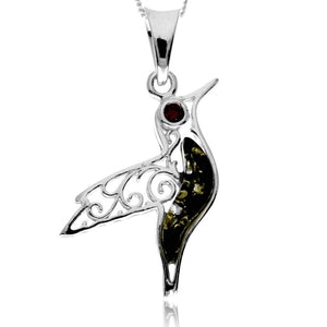 925 Steling Silver & Genuine Baltic Amber Humming Bird Pendant - GL2050