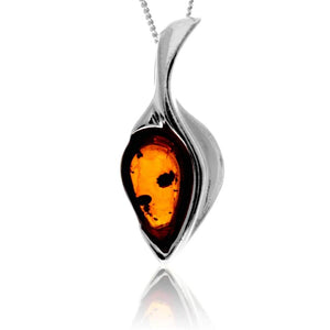 925 Steling Silver & Genuine Baltic Amber Modern Pendant - GL2054