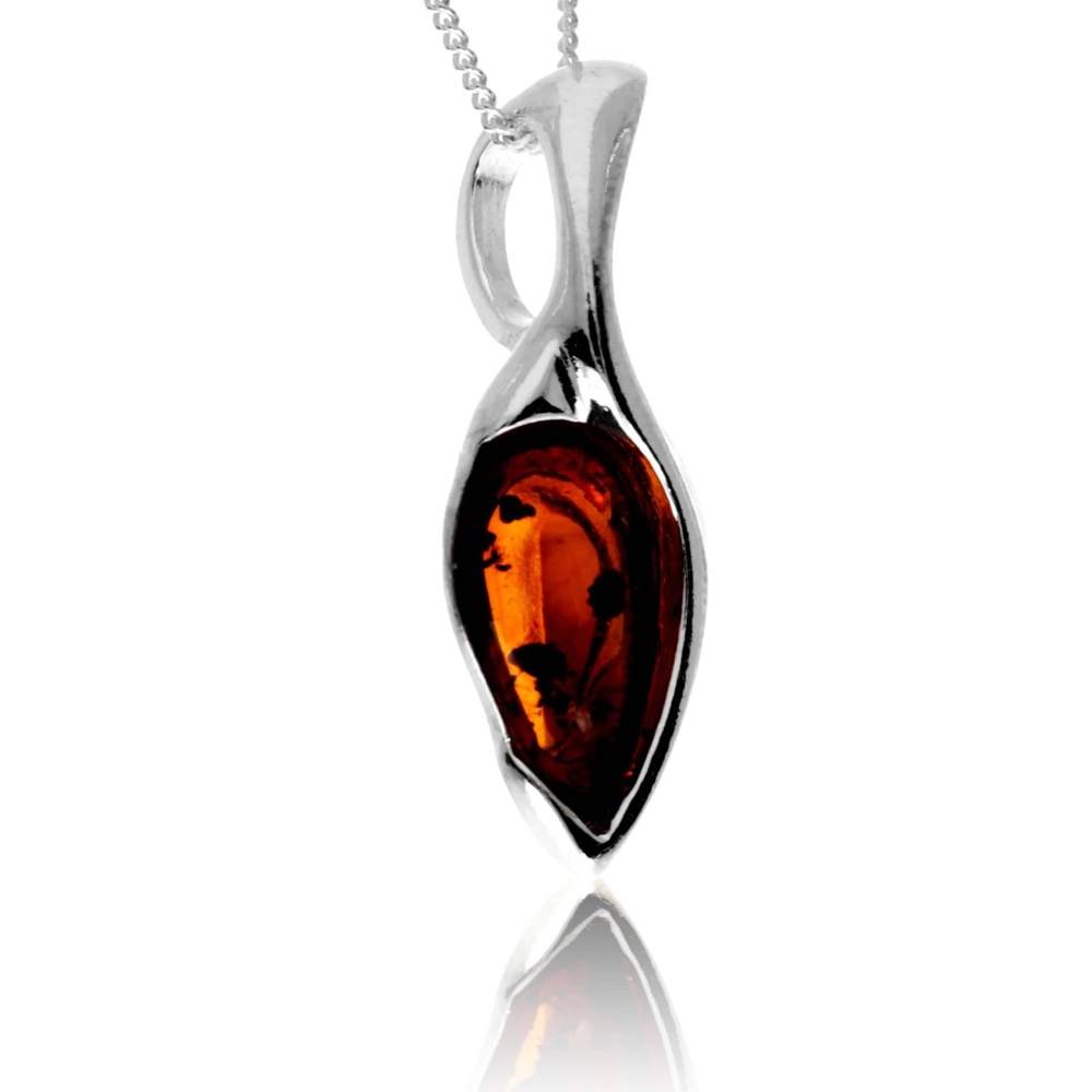 925 Steling Silver & Genuine Baltic Amber Modern Pendant - GL2054