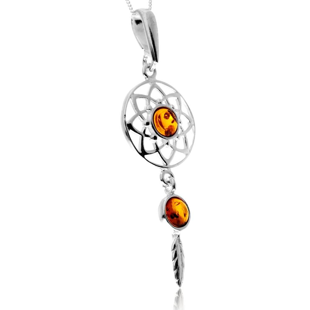 925 Steling Silver & Genuine Baltic Amber Celtic Dream Catcher Pendant - GL2060