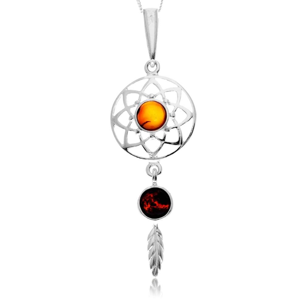 925 Steling Silver & Genuine Baltic Amber Celtic Dream Catcher Pendant - GL2060