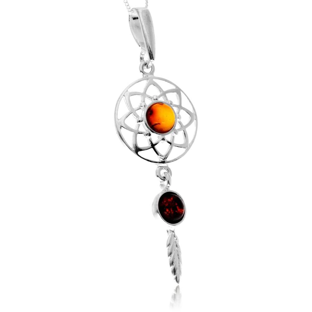 925 Steling Silver & Genuine Baltic Amber Celtic Dream Catcher Pendant - GL2060