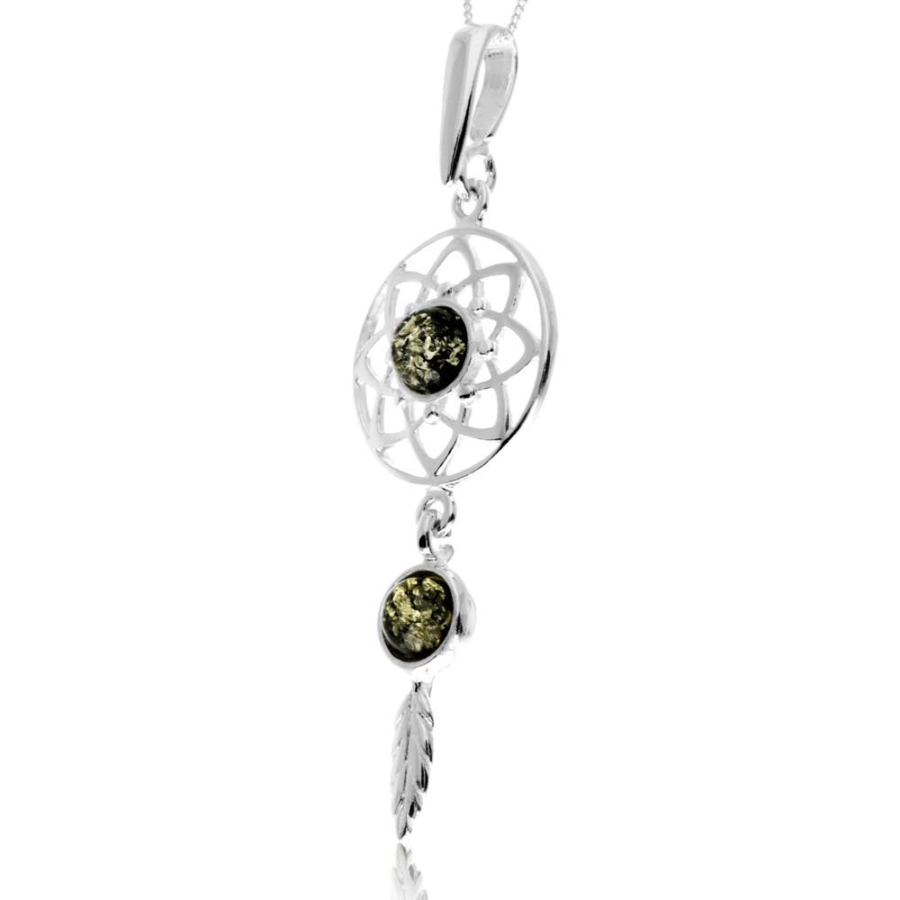 925 Steling Silver & Genuine Baltic Amber Celtic Dream Catcher Pendant - GL2060