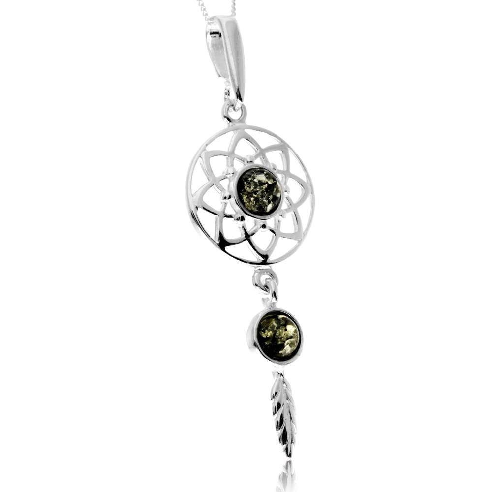 925 Steling Silver & Genuine Baltic Amber Celtic Dream Catcher Pendant - GL2060