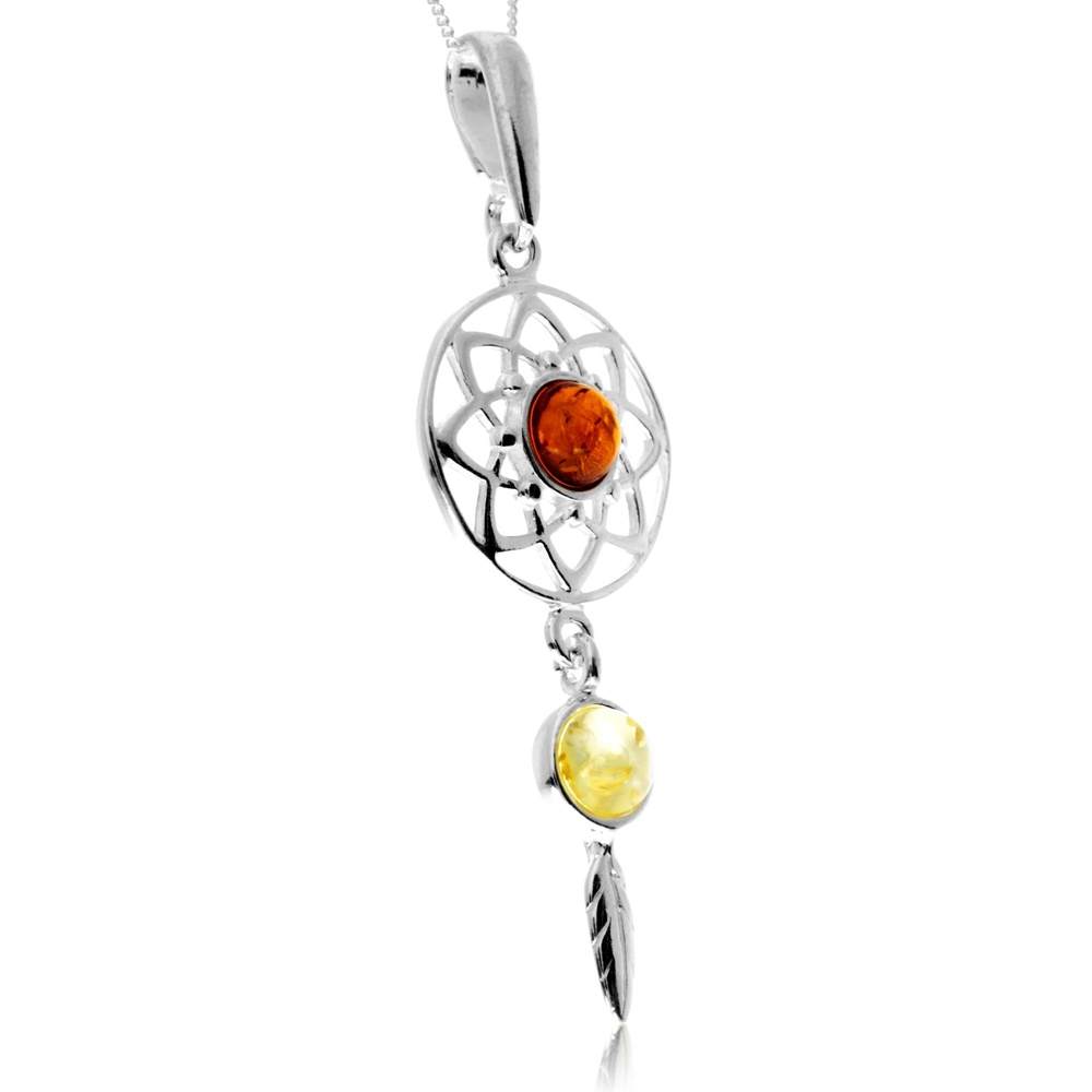 925 Steling Silver & Genuine Baltic Amber Celtic Dream Catcher Pendant - GL2060