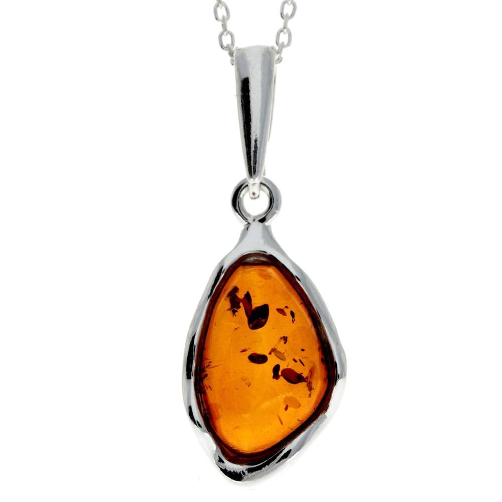 925 Sterling Silver & Genuine Baltic Amber Classic Pendant - GL212