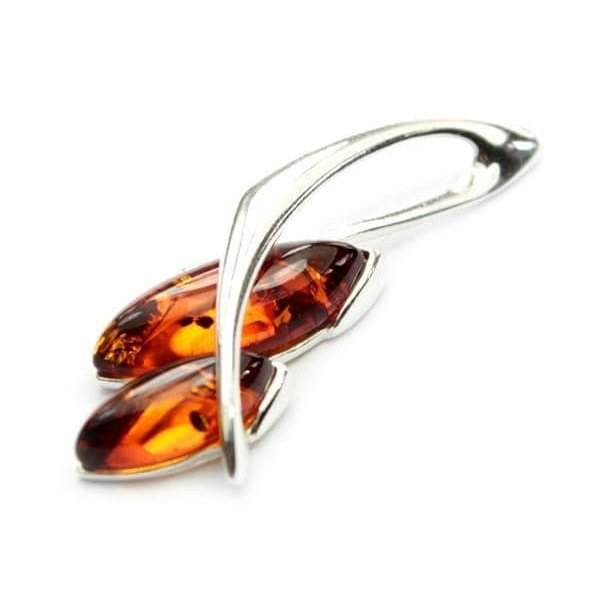 925 Sterling Silver & Genuine Baltic Amber Modern Pendant - GL221