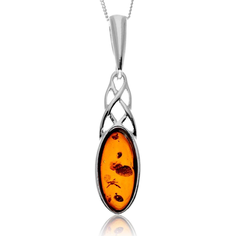 925 Steling Silver & Genuine Baltic Amber Classic Celtic Pendant - GL234