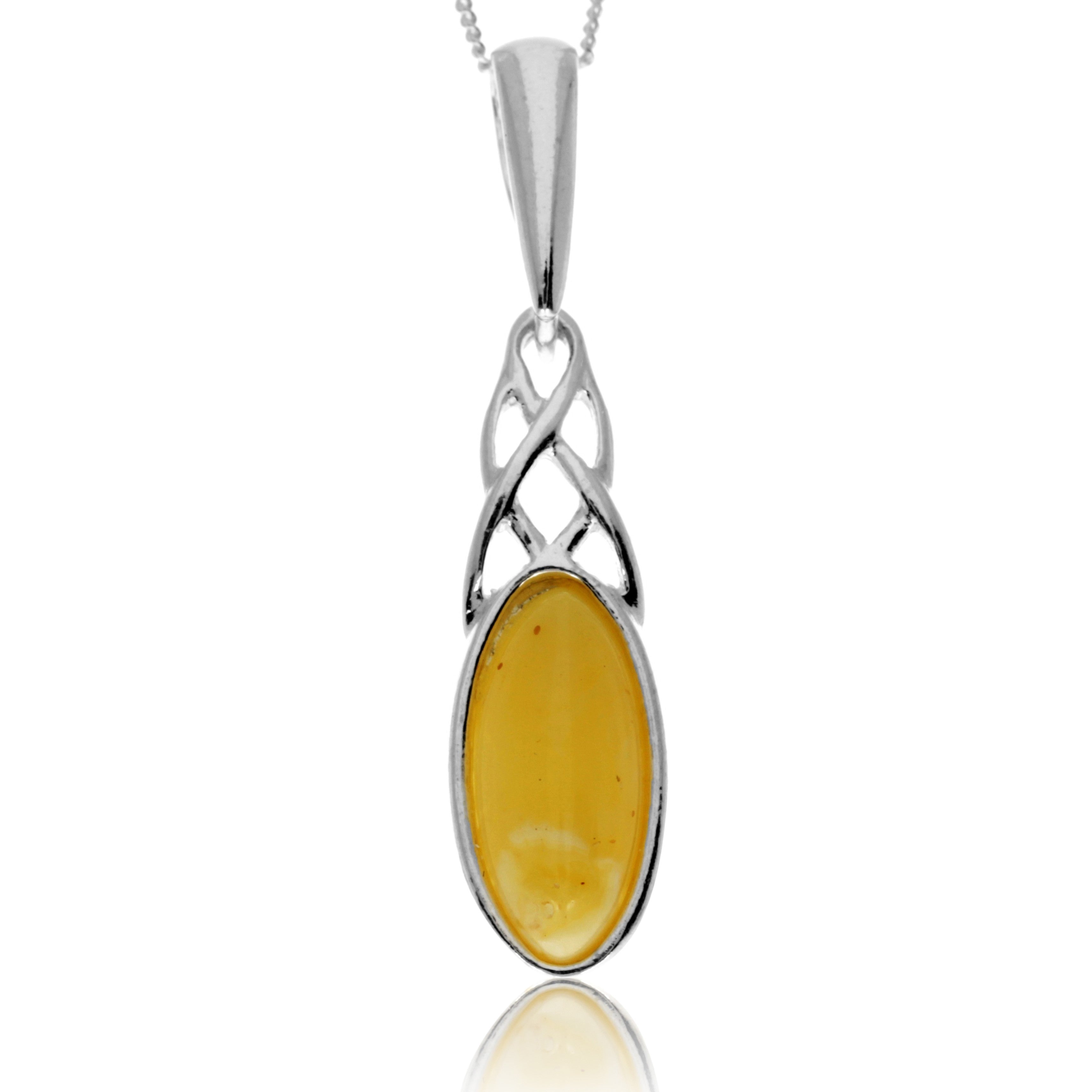 925 Steling Silver & Genuine Baltic Amber Classic Celtic Pendant - GL234