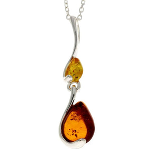 925 Sterling Silver & Genuine Baltic Amber Modern Pendant - GL240