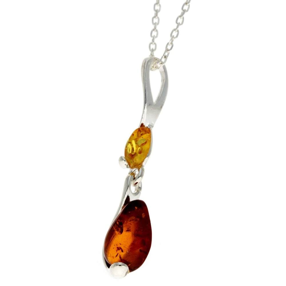 925 Sterling Silver & Genuine Baltic Amber Modern Pendant - GL240