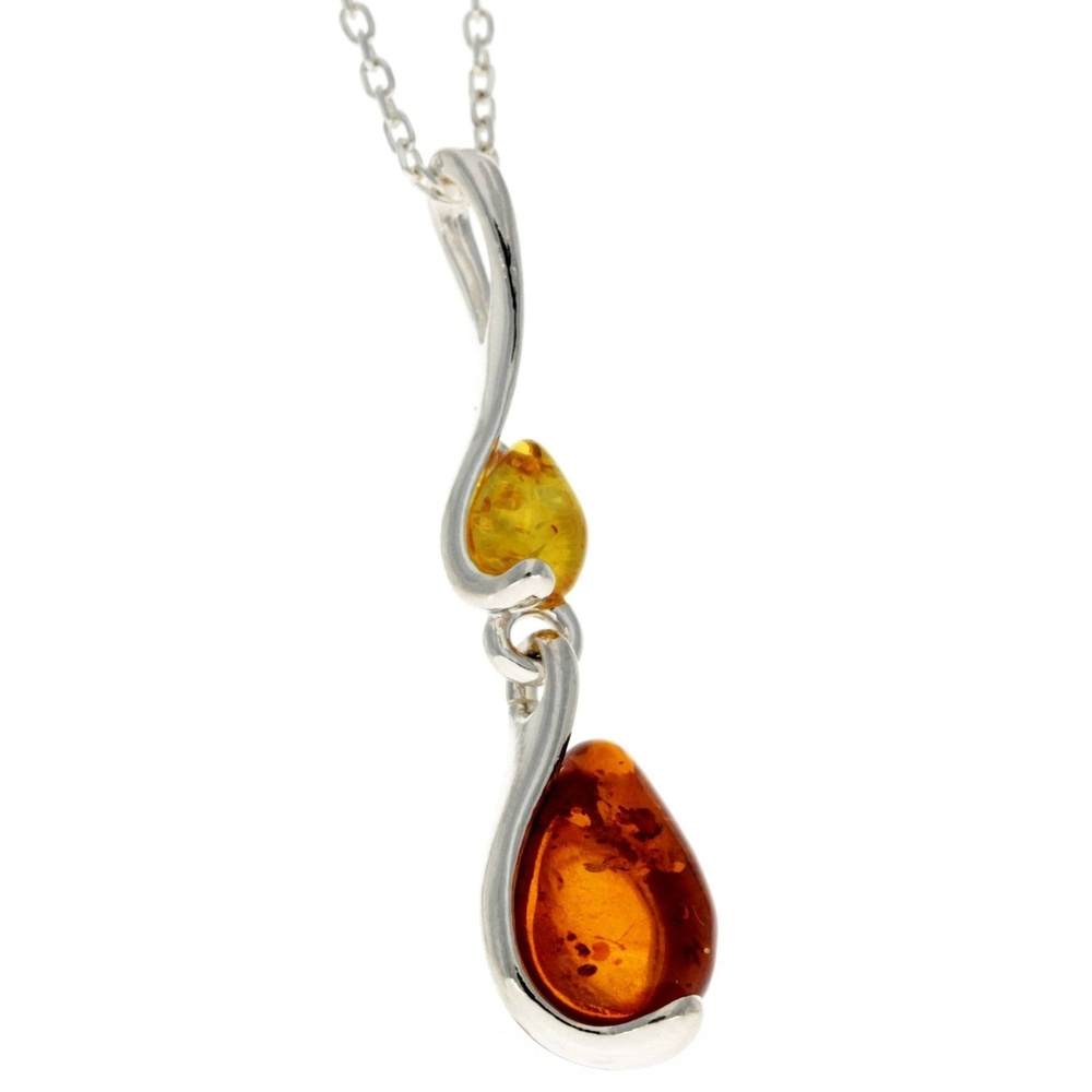 925 Sterling Silver & Genuine Baltic Amber Modern Pendant - GL240