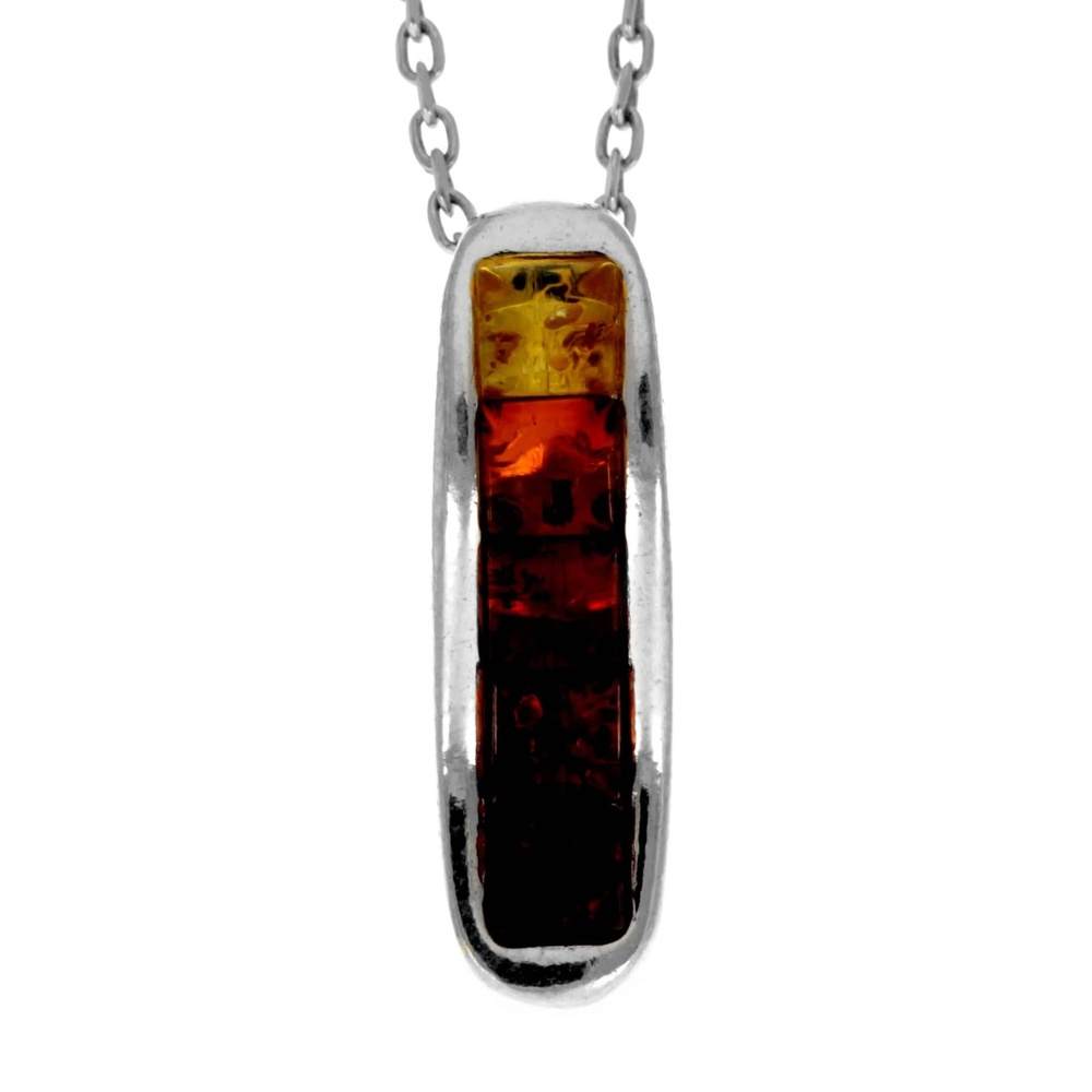 925 Sterling Silver & Genuine Baltic Amber Modern Drop Pendant GL241
