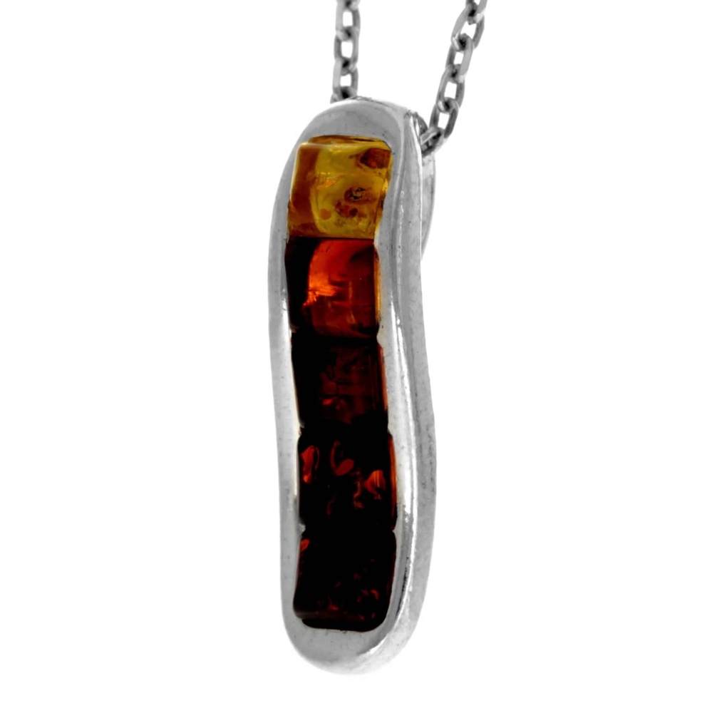 925 Sterling Silver & Genuine Baltic Amber Modern Drop Pendant GL241