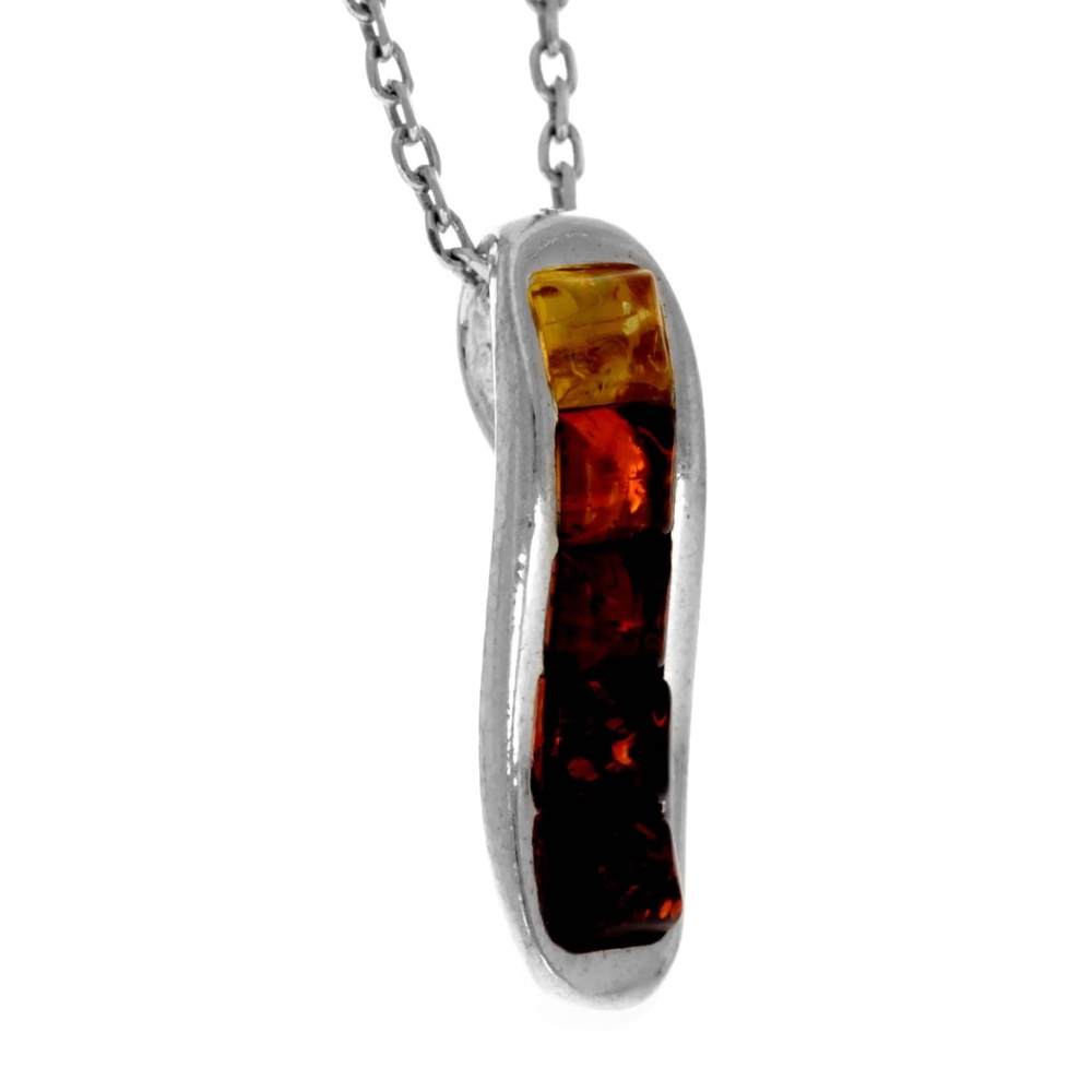 925 Sterling Silver & Genuine Baltic Amber Modern Drop Pendant GL241