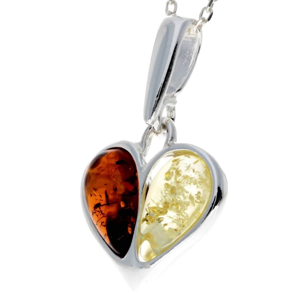 925 Sterling Silver & Genuine Teardrop Baltic Amber Classic Heart Pendant - GL244