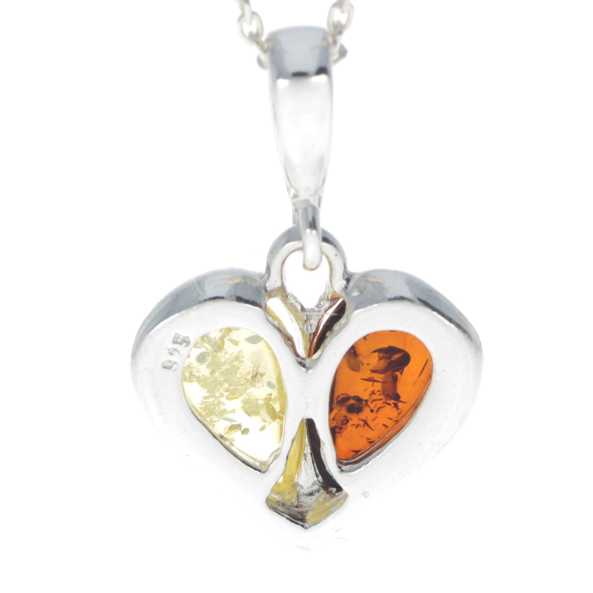 925 Sterling Silver & Genuine Teardrop Baltic Amber Classic Heart Pendant - GL244