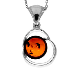 925 Sterling Silver & Genuine Baltic Amber Classic Modern Pendant - GL254