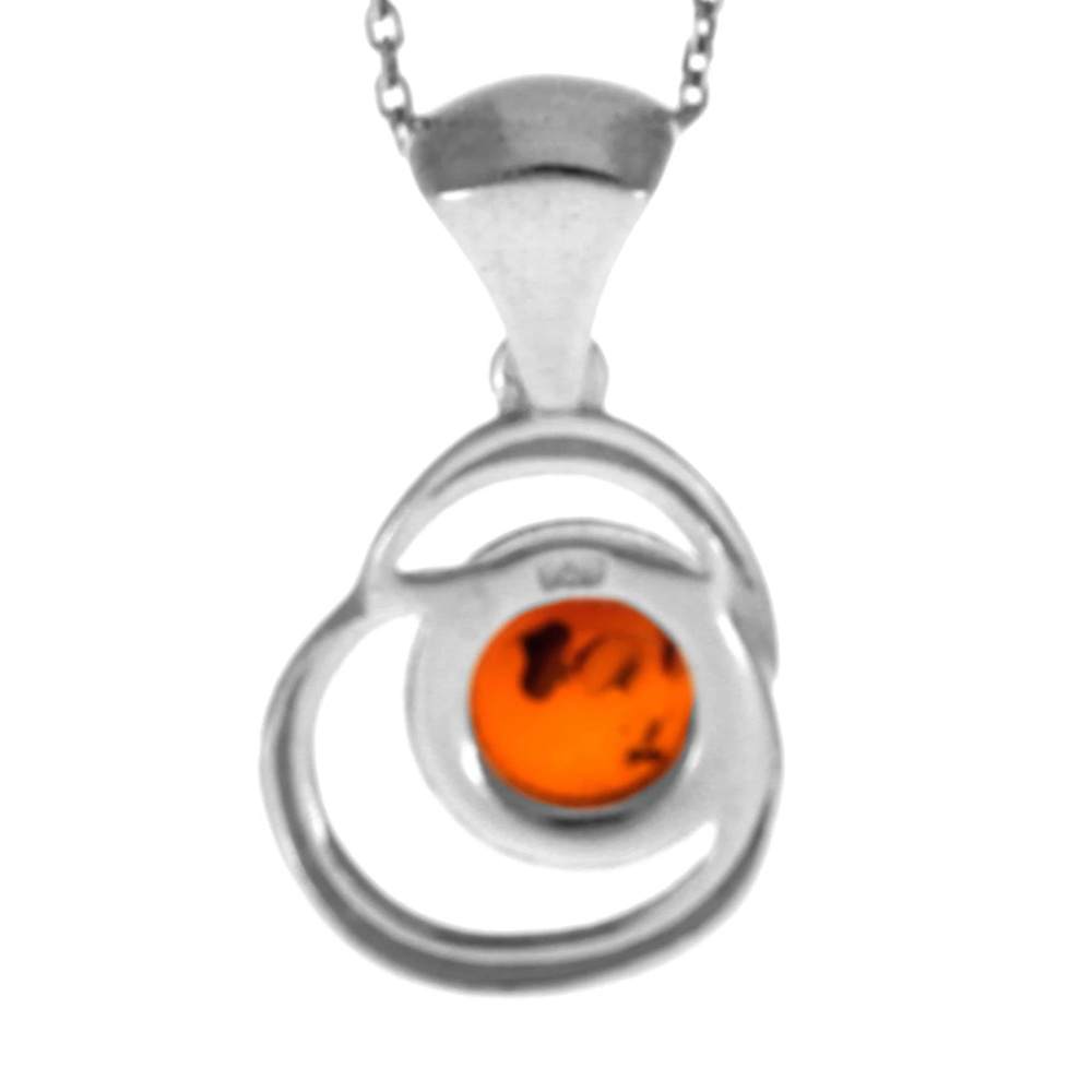 925 Sterling Silver & Genuine Baltic Amber Classic Modern Pendant - GL254