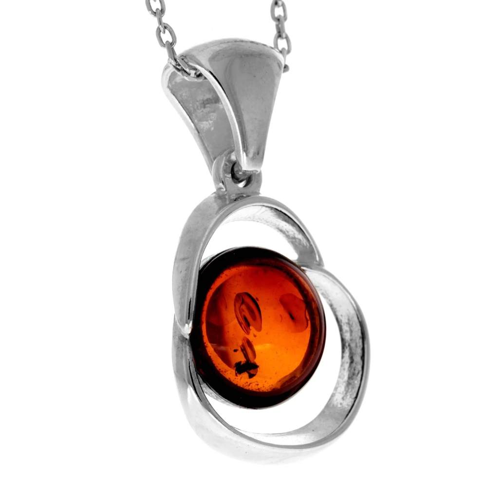 925 Sterling Silver & Genuine Baltic Amber Classic Modern Pendant - GL254