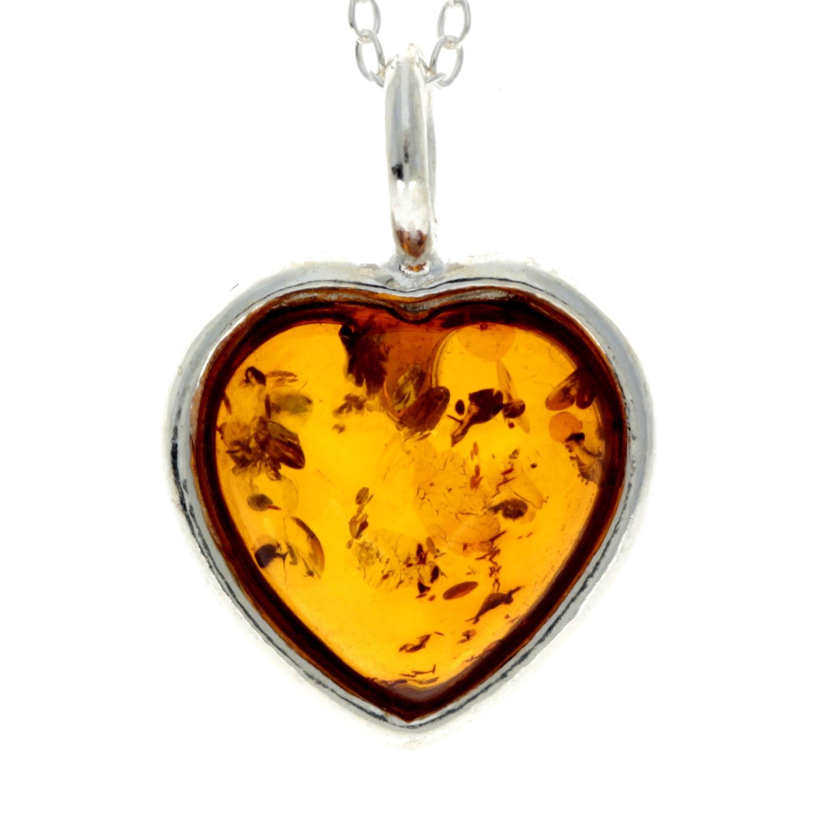 925 Sterling Silver & Genuine Baltic Amber Classic Heart Pendant - GL256
