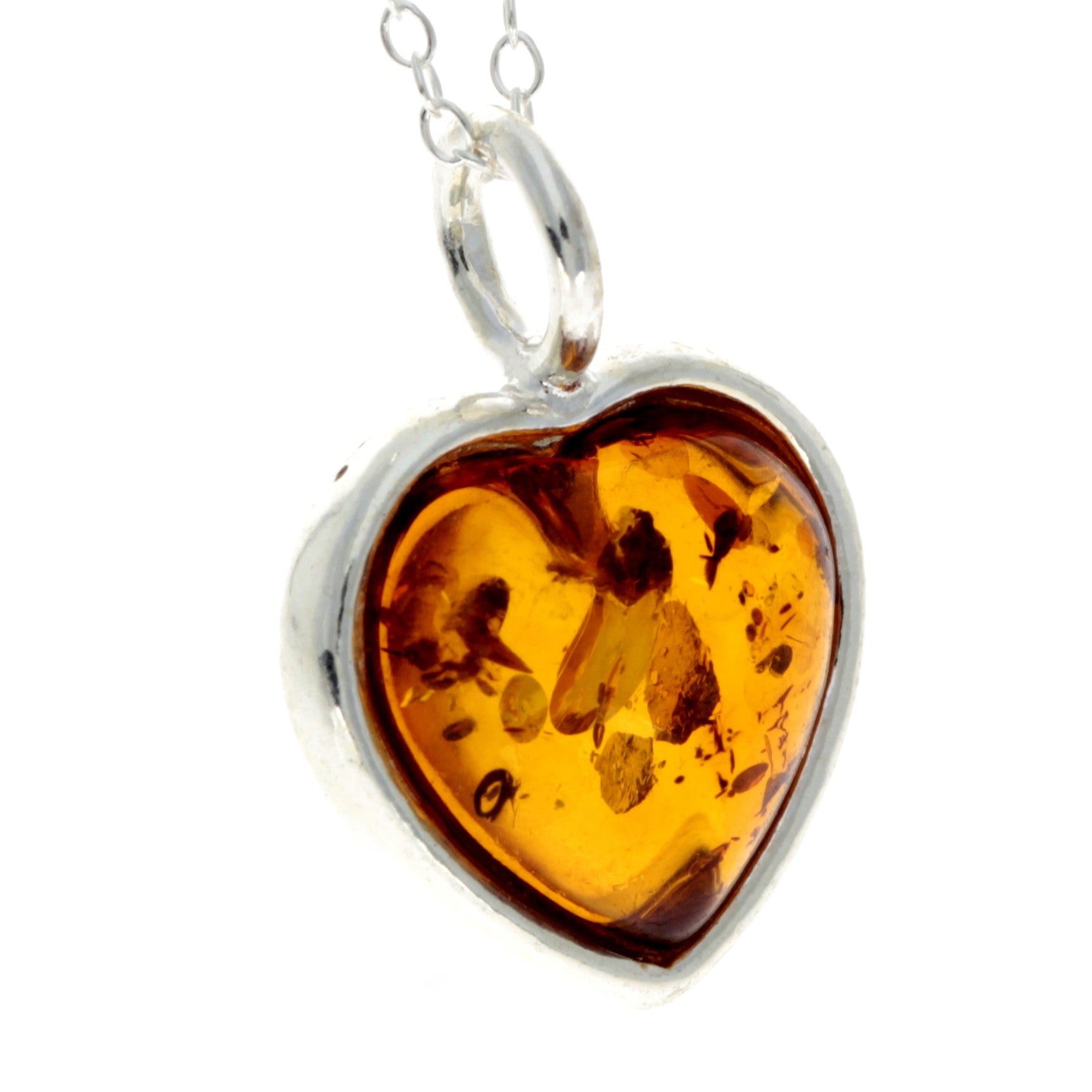 925 Sterling Silver & Genuine Baltic Amber Classic Heart Pendant - GL256