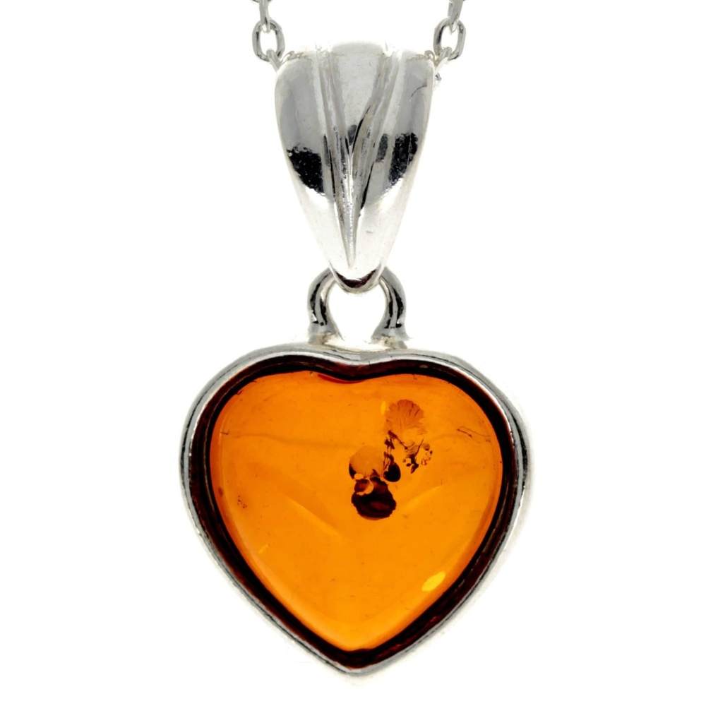 925 Sterling Silver & Genuine Baltic Amber Classic Heart Pendant - GL256B