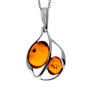 925 Sterling Silver & Genuine Baltic Amber Modern Pendant GL265