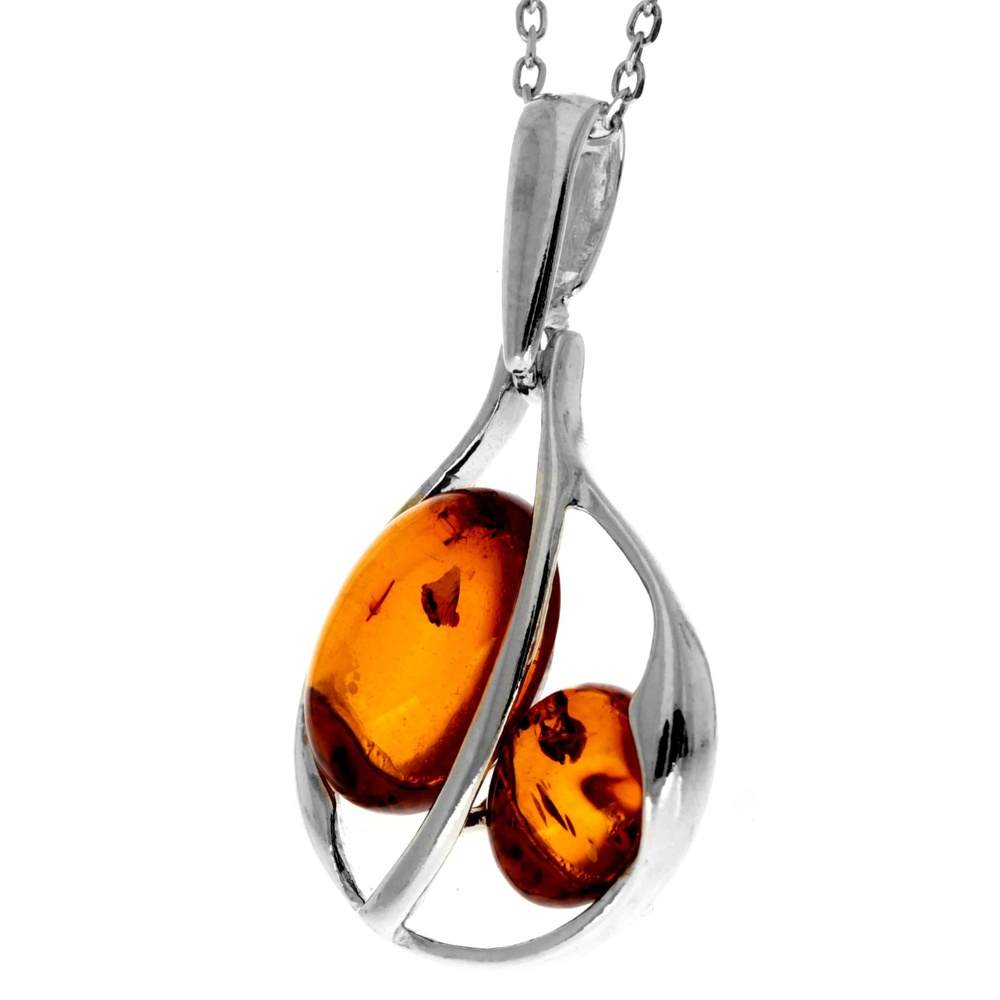 925 Sterling Silver & Genuine Baltic Amber Modern Pendant GL265