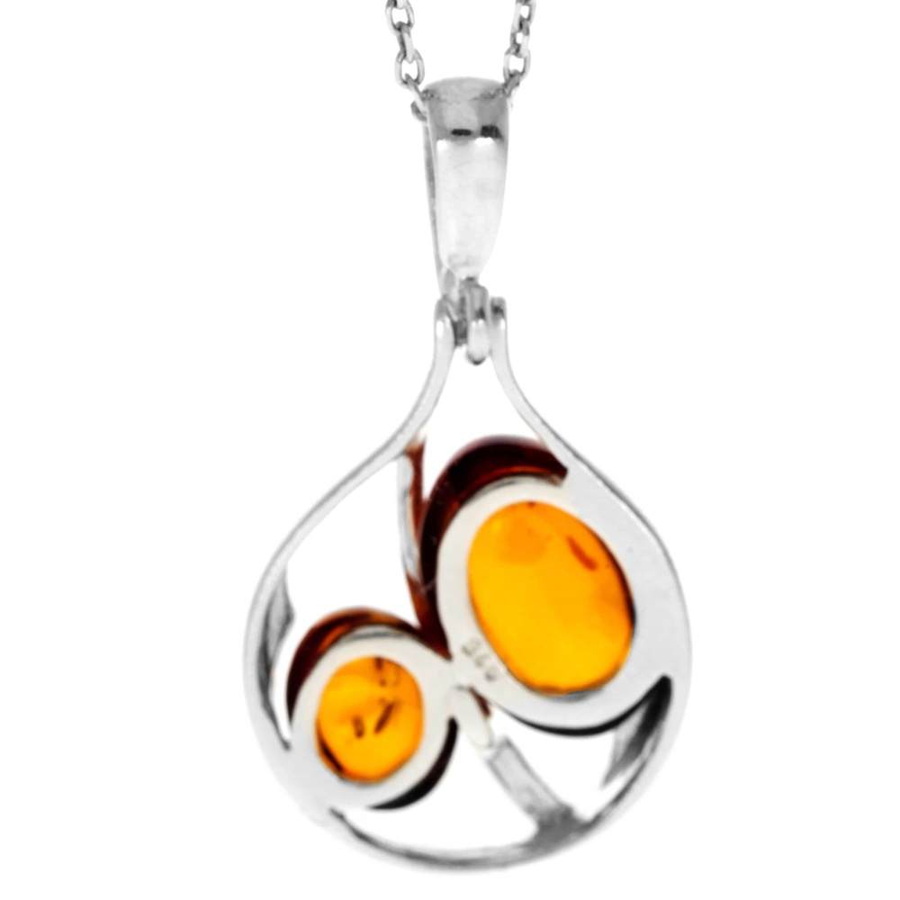 925 Sterling Silver & Genuine Baltic Amber Modern Pendant GL265