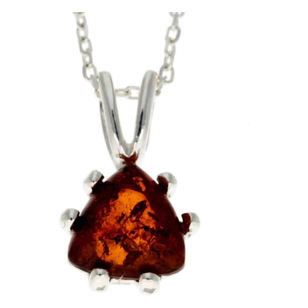 925 Sterling Silver & Genuine Baltic Amber Triangle Modern Pendant - GL284