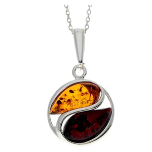 925 Sterling Silver & Genuine Baltic Amber Yin Yang Powerful Pendant - GL297A