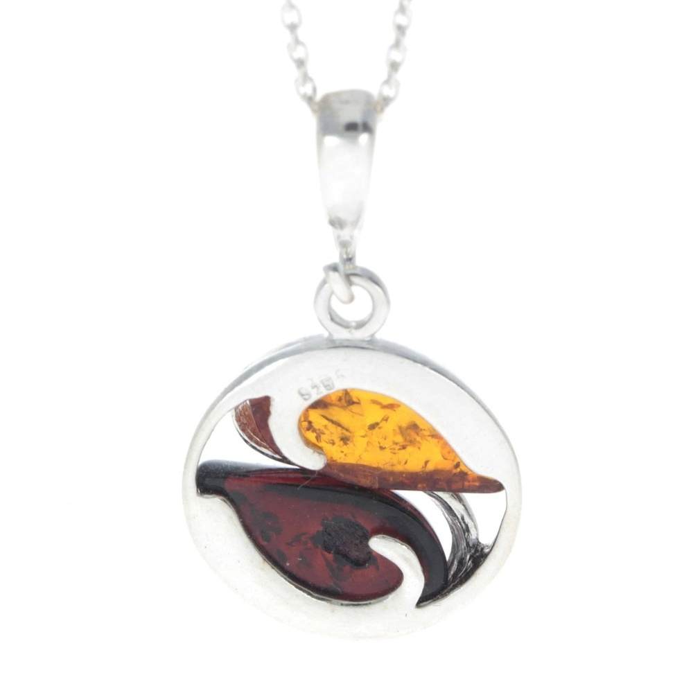 925 Sterling Silver & Genuine Baltic Amber Yin Yang Powerful Pendant - GL297A