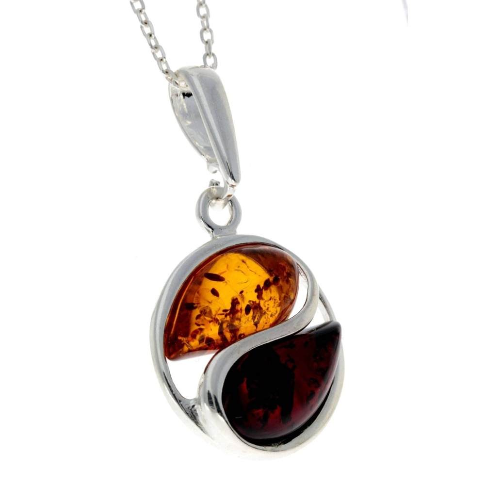 925 Sterling Silver & Genuine Baltic Amber Yin Yang Powerful Pendant - GL297A