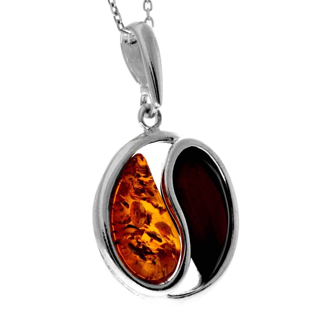 925 Sterling Silver & Genuine Baltic Amber Yin Yang Powerful Pendant - GL297A