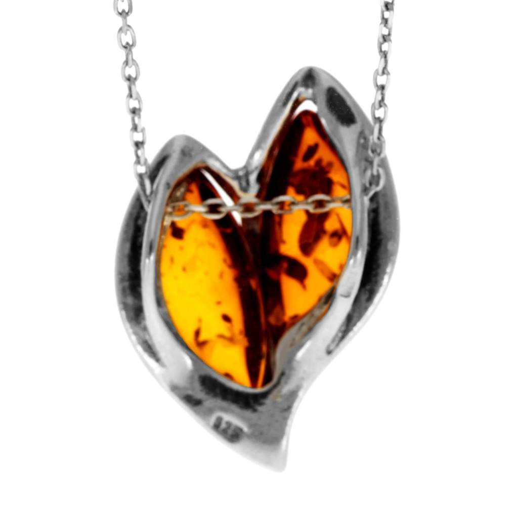 925 Sterling Silver & Genuine Baltic Amber Modern  Heart  Pendant  GL310