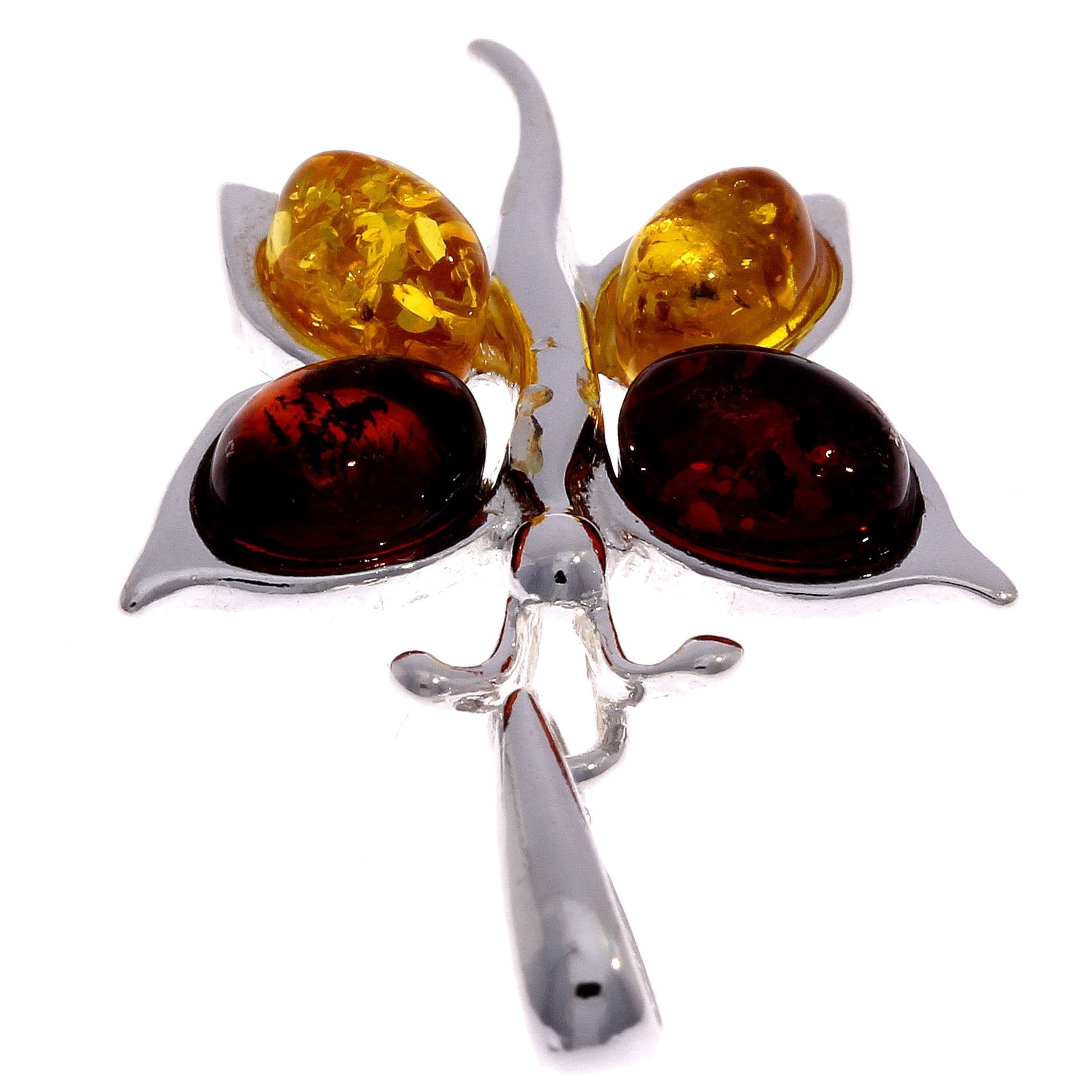 925 Sterling Silver & Genuine Baltic Amber Butterfly Pendant - GL312