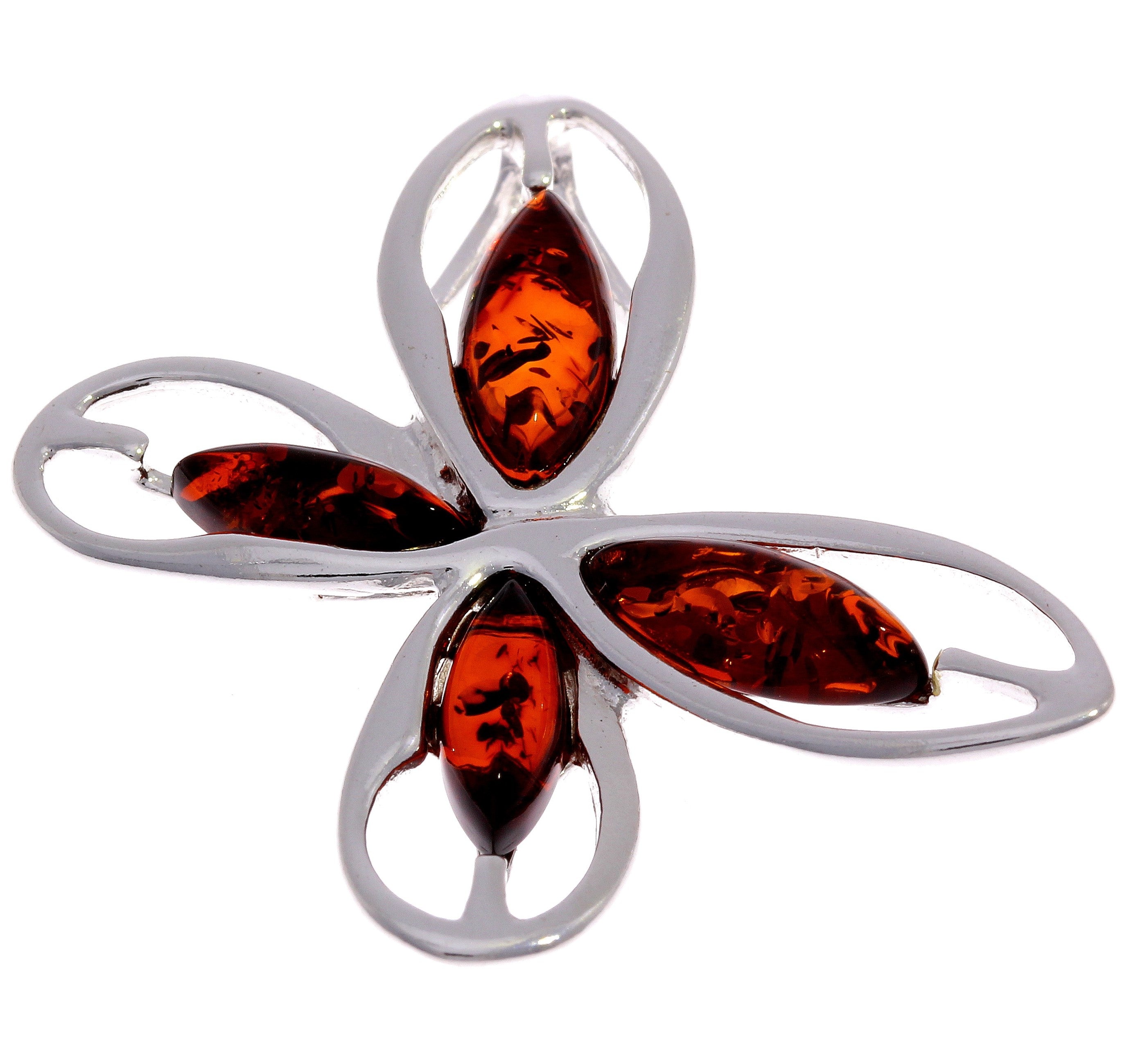 925 Sterling Silver & Genuine Baltic Amber Modern Butterfly Pendant - GL316